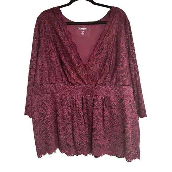 Roaman’s Lace Surplice 3/4Sleeve Stretchy Top XXL (26-28) - Picture 7 of 16